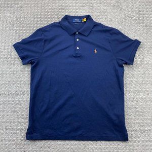 Polo Ralph Lauren Shirt Men Large L Navy Blue Custom Slim Fit Embroidered Pony